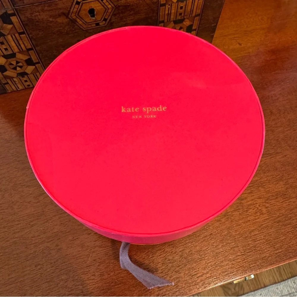 Kate Spade Round Jewelry Keepsake Box Pink Orange Ribbon